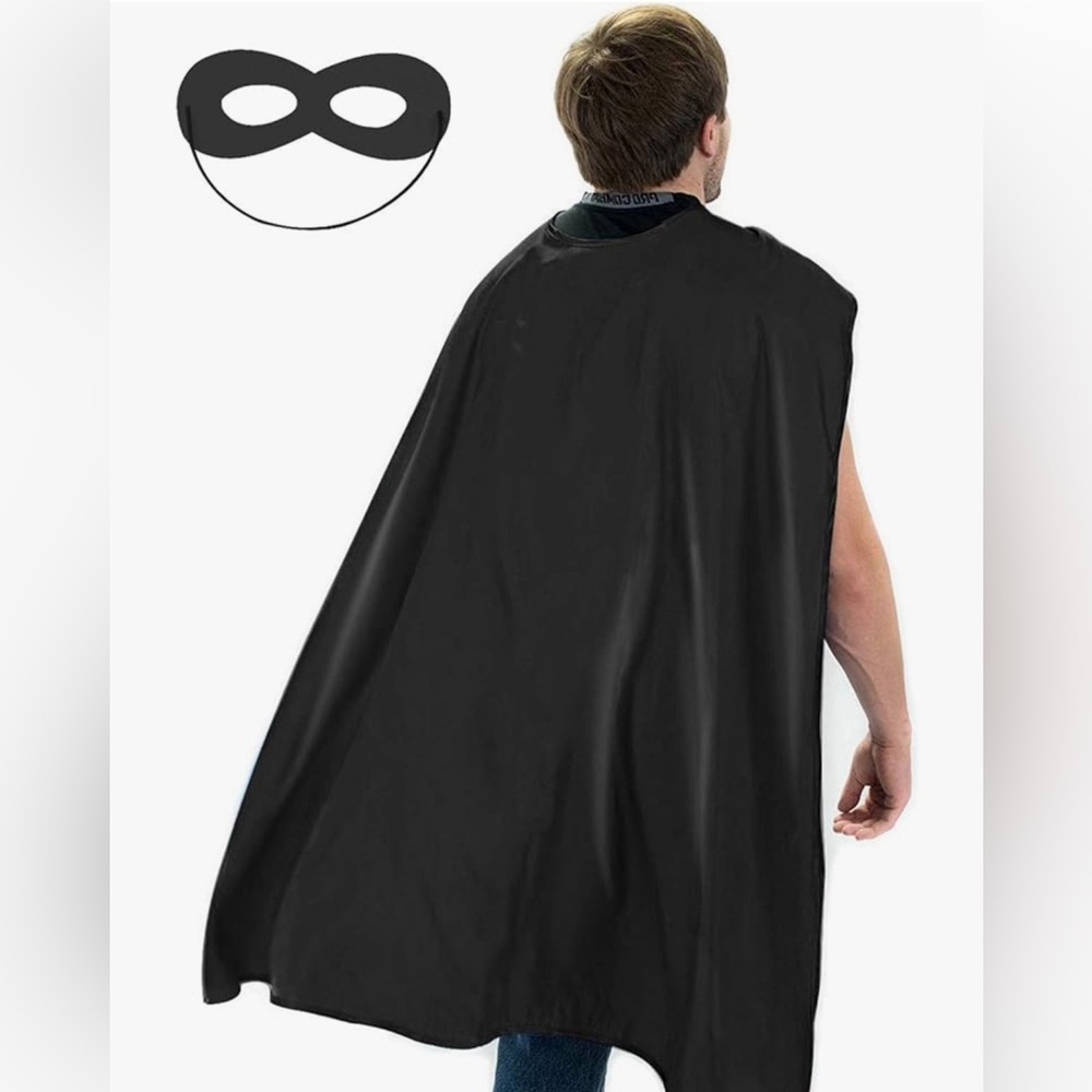 Black cape and mask sold as set